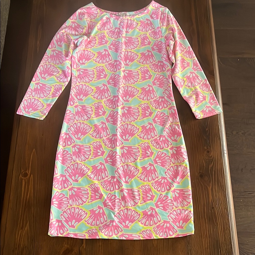 All For Color Pink and Yellow Shell Patterned SPF 50 dress